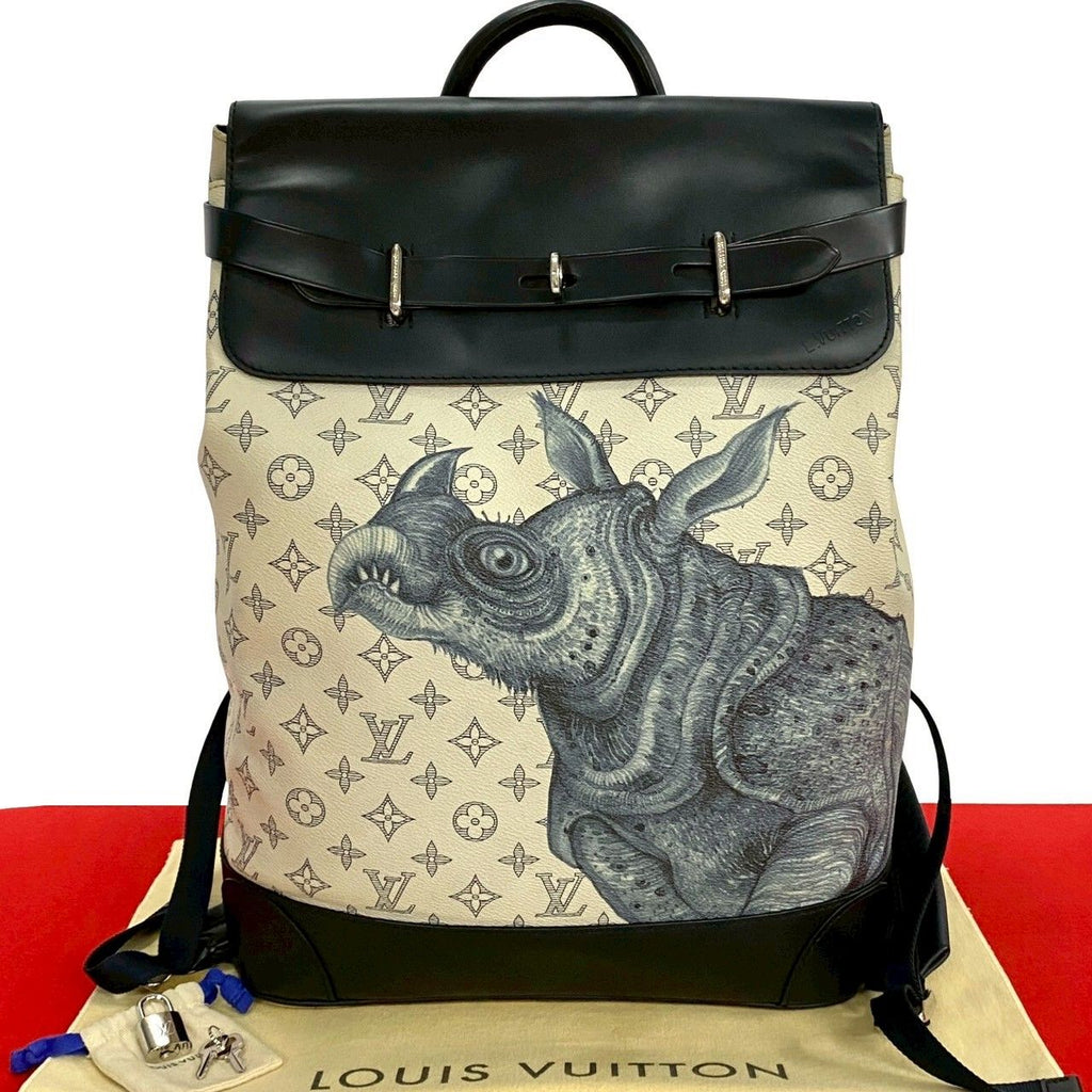 Louis Vuitton Monogram Savannah Steamer Leather Backpack Navy White