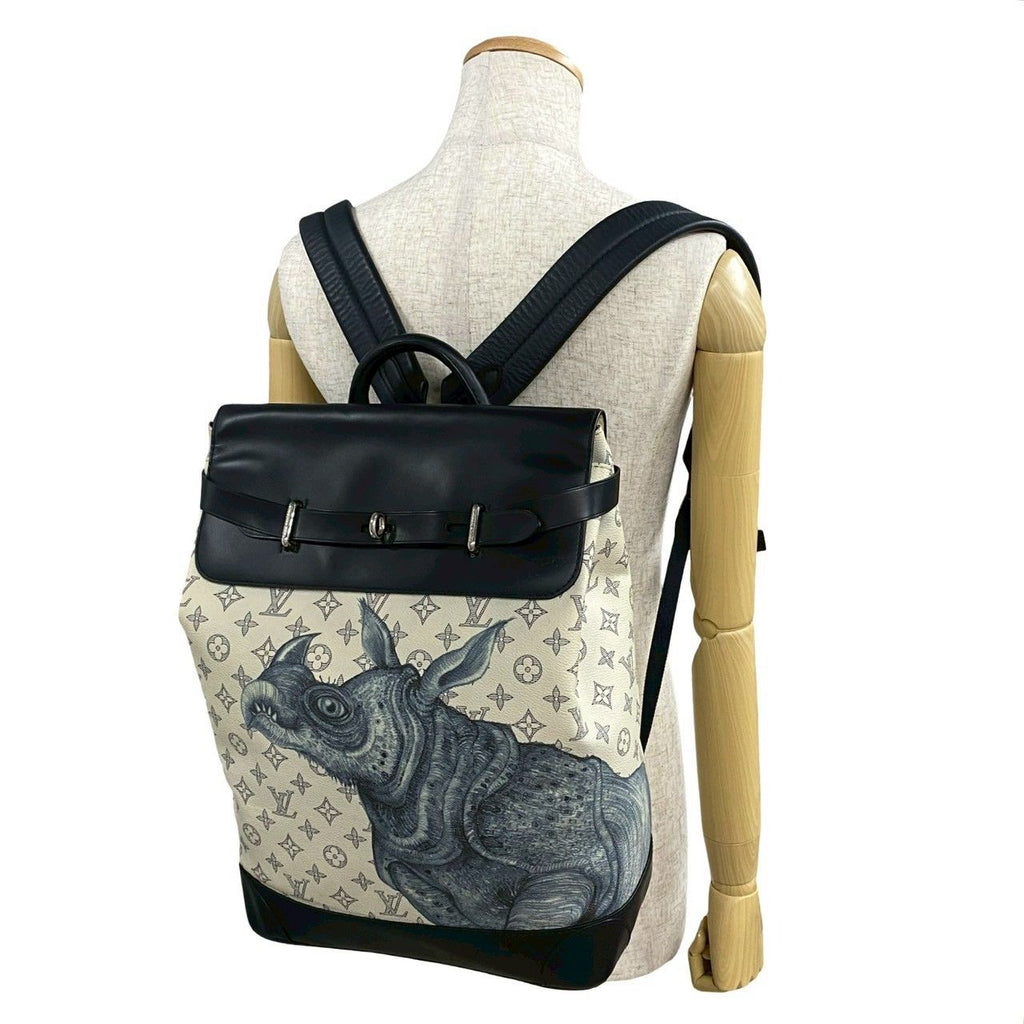 Louis Vuitton Monogram Savannah Steamer Leather Backpack Navy White — view 2