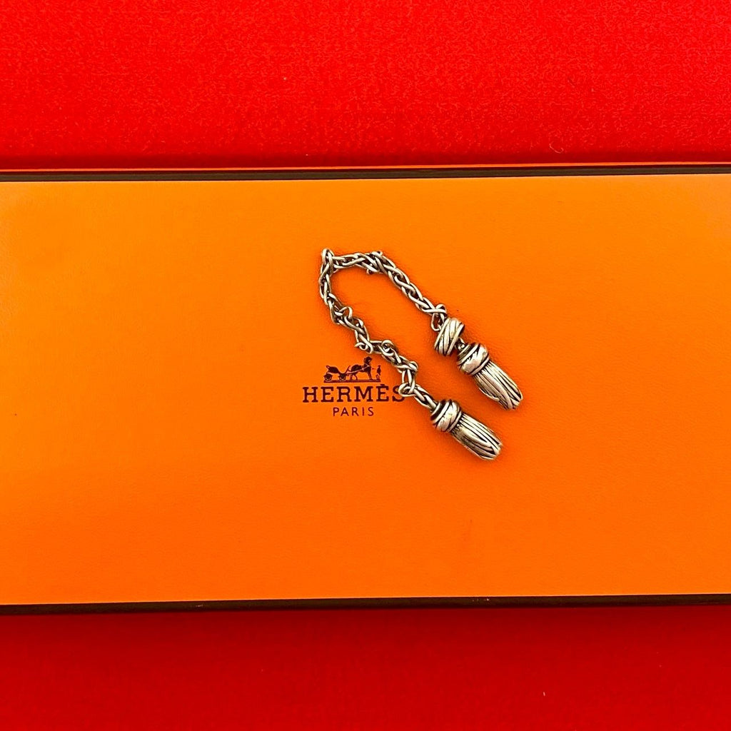 Hermes Vintage Tassel Motif Scarf Ring Silver