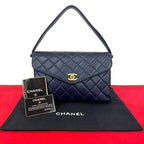 Chanel Quilted CC Logo Lambskin Face Leather Handbag Navy