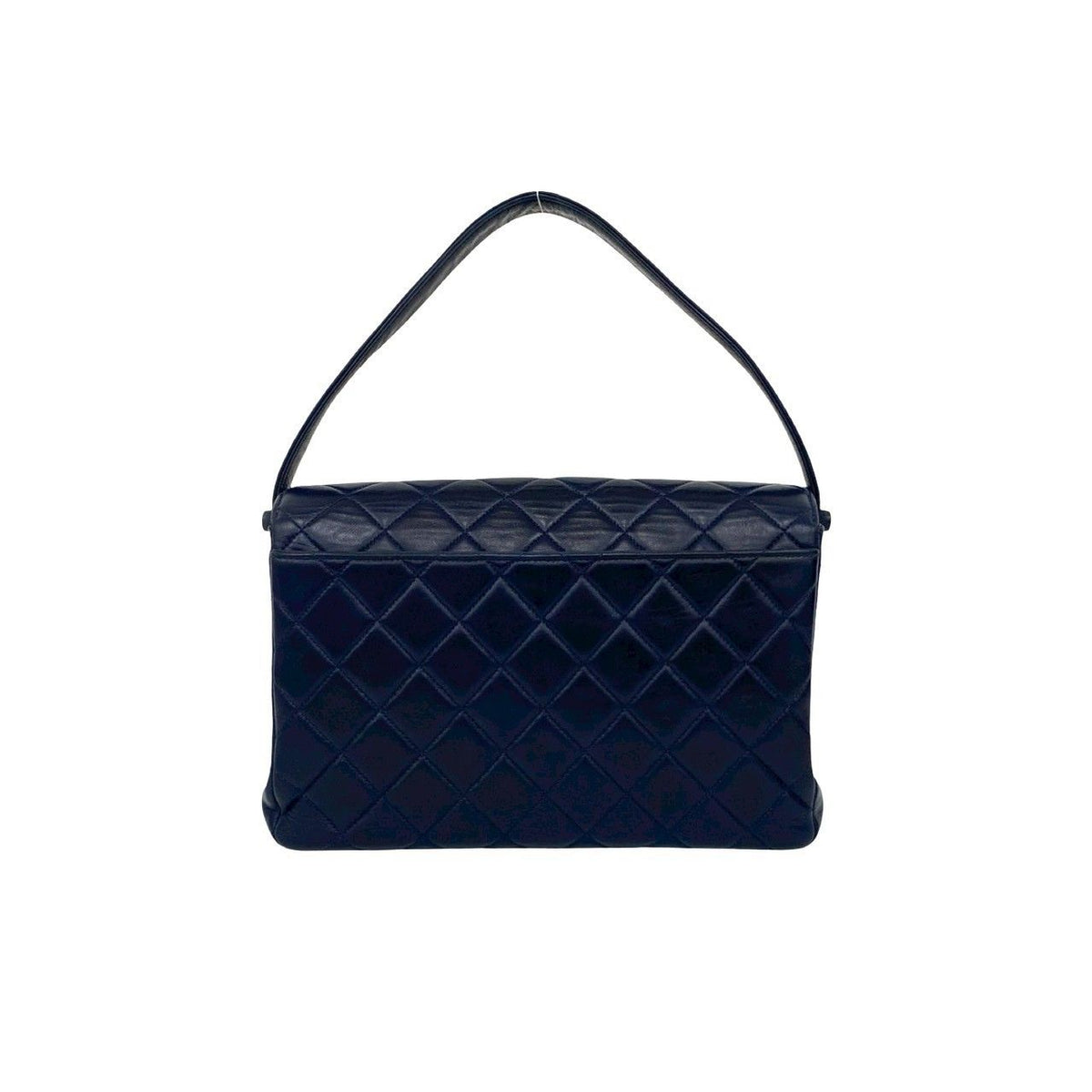 Chanel Quilted CC Logo Lambskin Face Leather Handbag Navy — view 3
