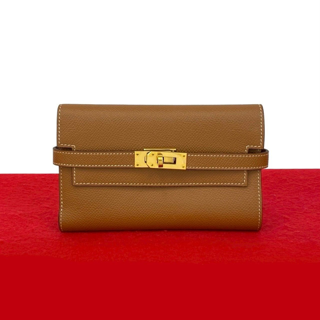 Hermes Kelly Wallet Medium Veau Epsom Trifold Gold Brown