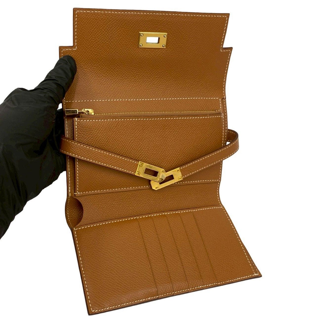 Hermes Kelly Wallet Medium Veau Epsom Trifold Gold Brown — view 7