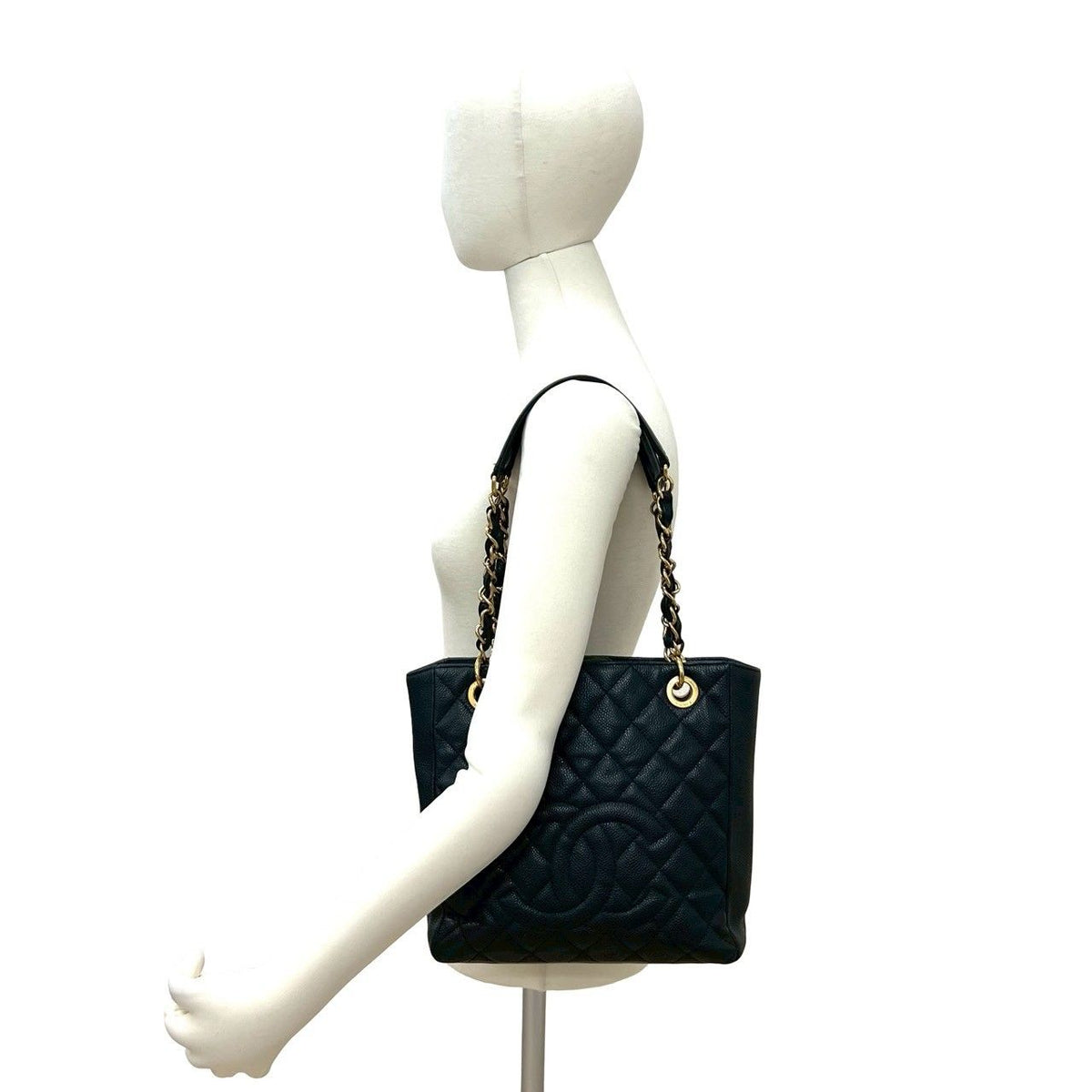 Chanel Quilted CC Logo Caviar Leather Chain Tote Bag Black — view 2