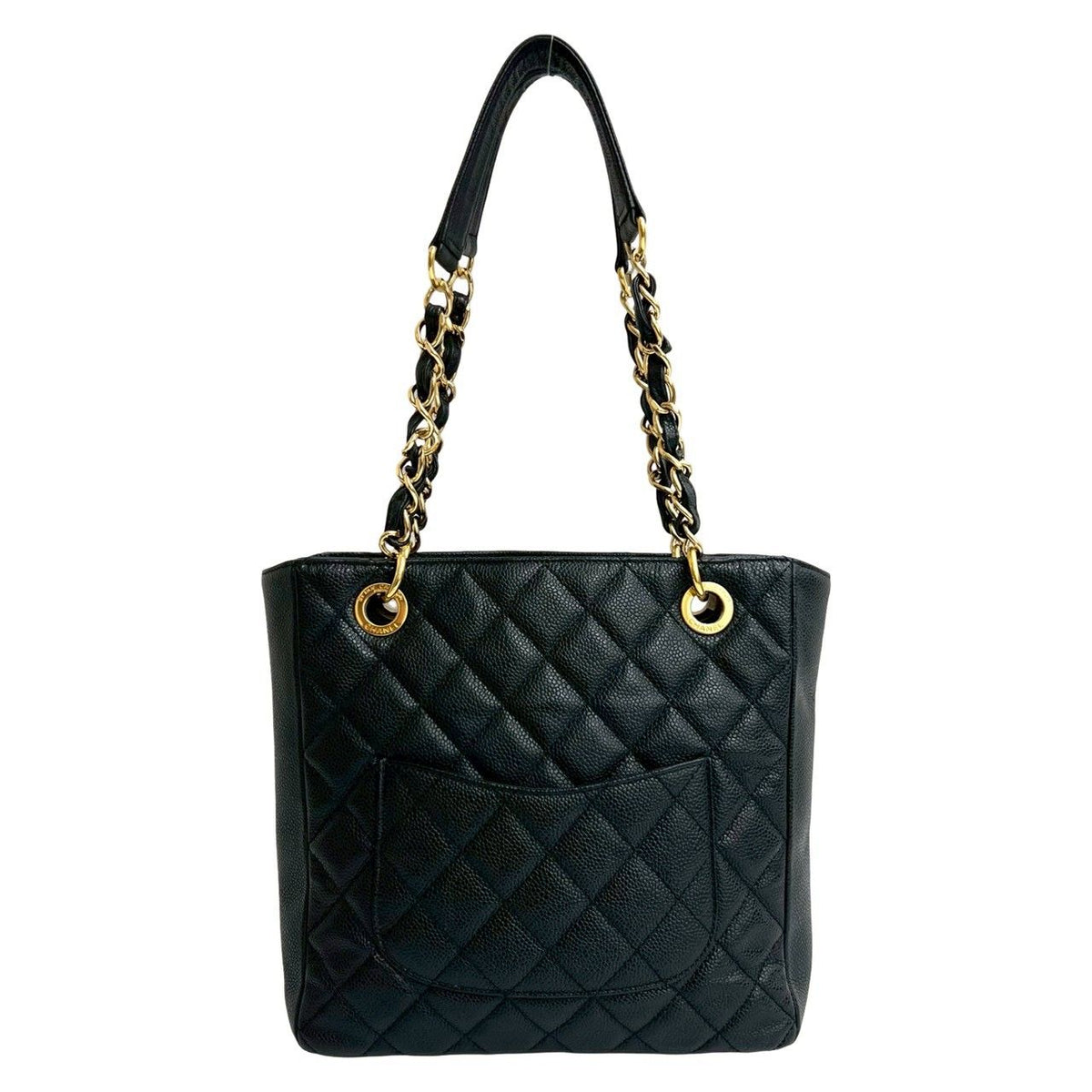 Chanel Quilted CC Logo Caviar Leather Chain Tote Bag Black — view 3