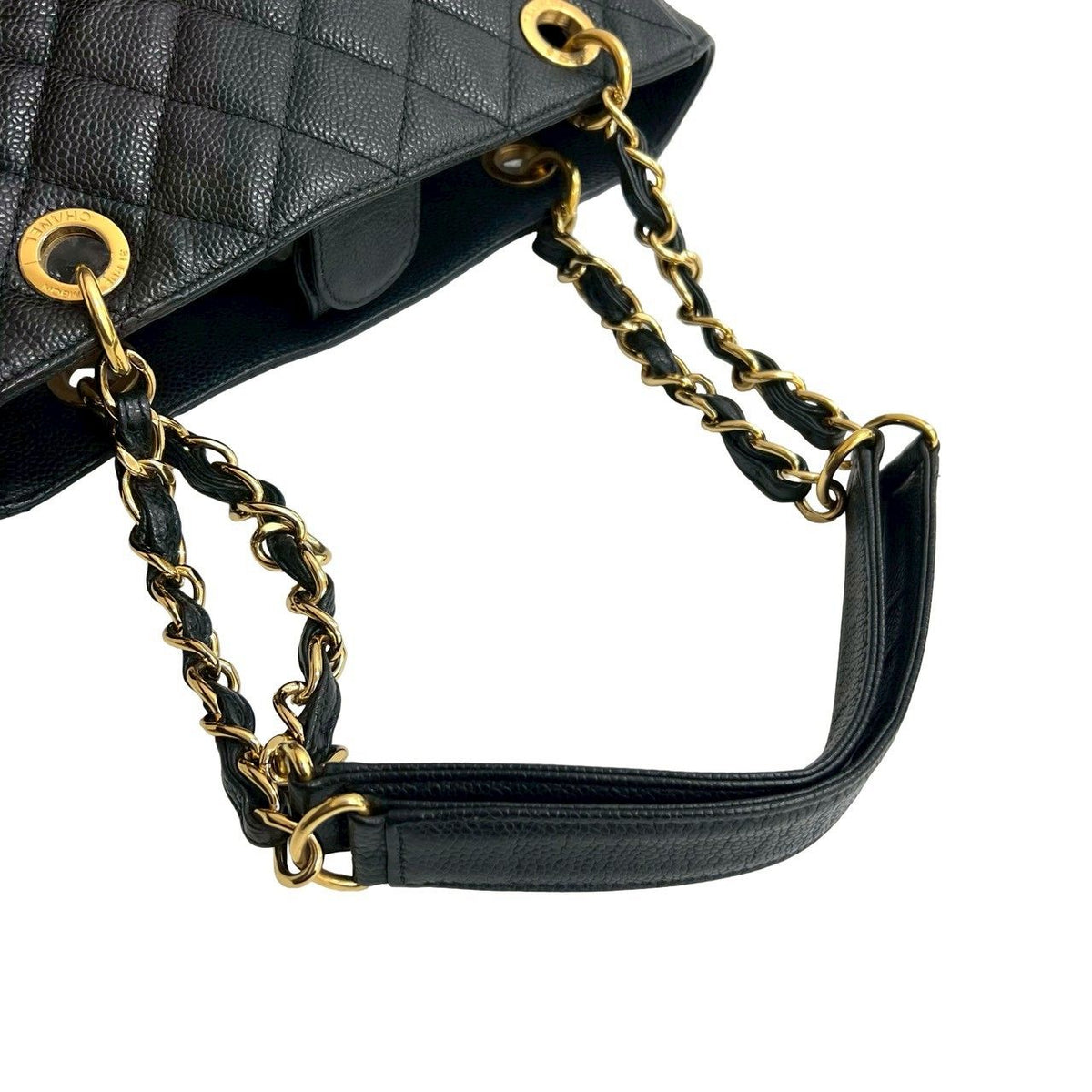 Chanel Quilted CC Logo Caviar Leather Chain Tote Bag Black — view 4