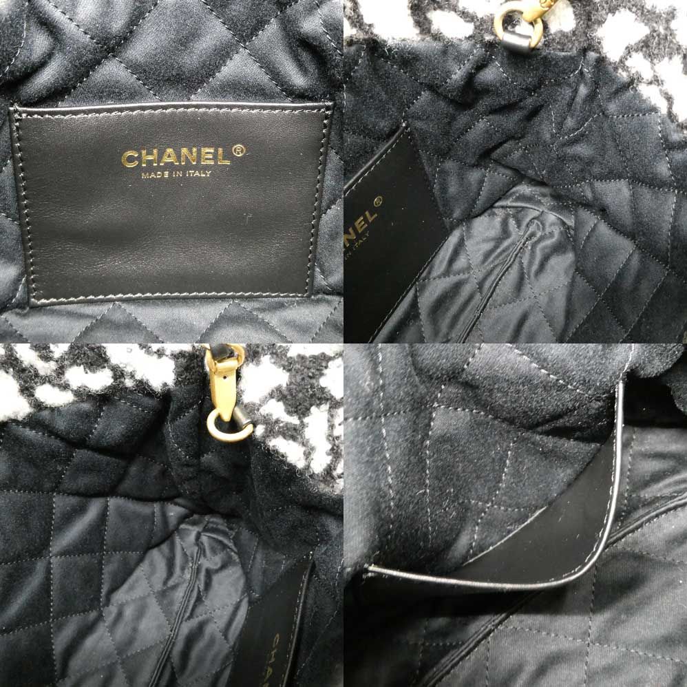 Chanel 22 Mini Handbag Camellia Cashmere Jacquard Black White Chain — view 7