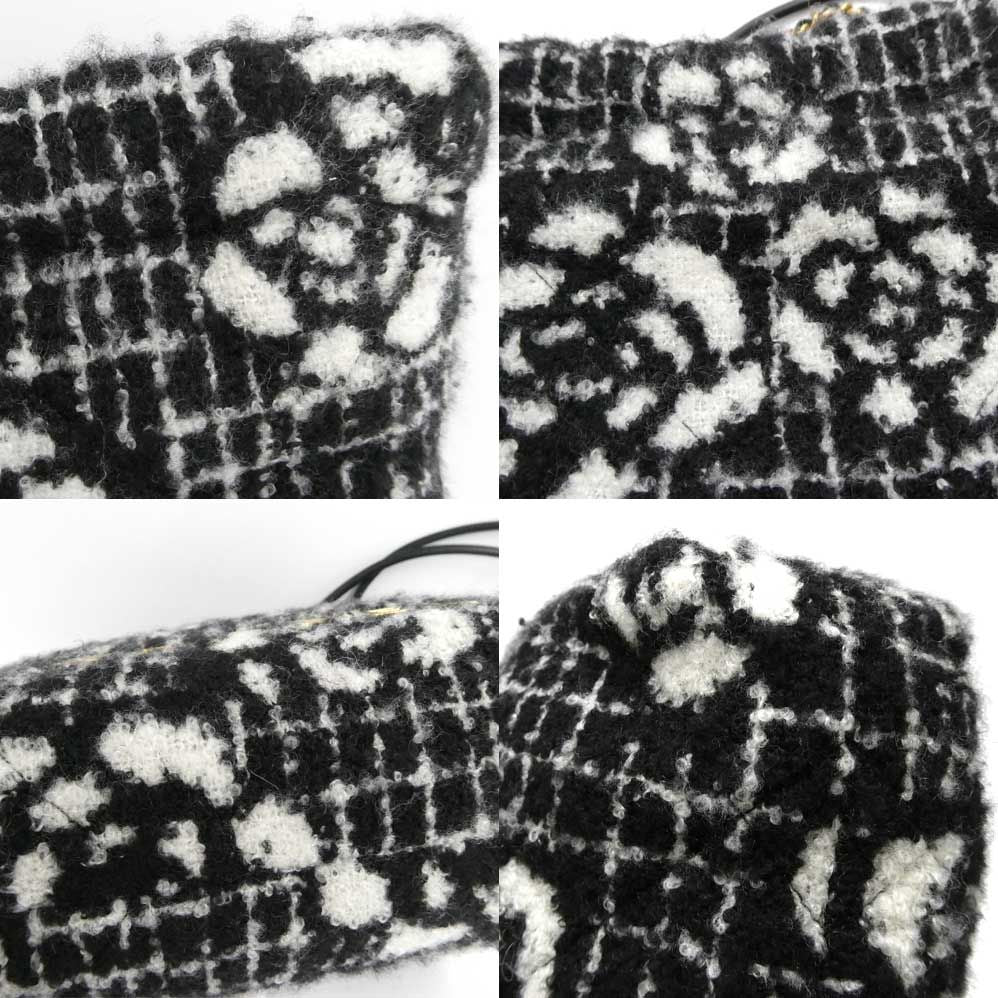 Chanel 22 Mini Handbag Camellia Cashmere Jacquard Black White Chain — view 8