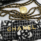 Chanel 22 Mini Handbag Camellia Cashmere Jacquard Black White Chain — view 6