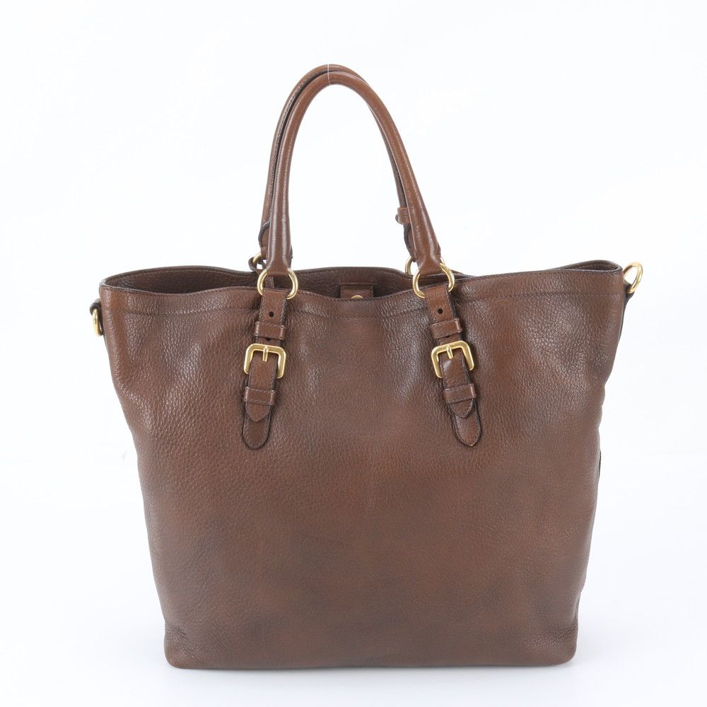 Prada Vitello Daino Leather Tote Bag Shoulder Hand Brown — view 3