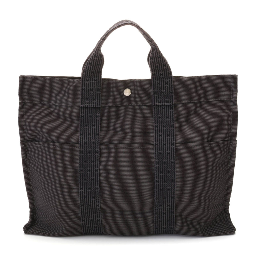 Hermes Herline Tote Bag MM Gray Silver Canvas