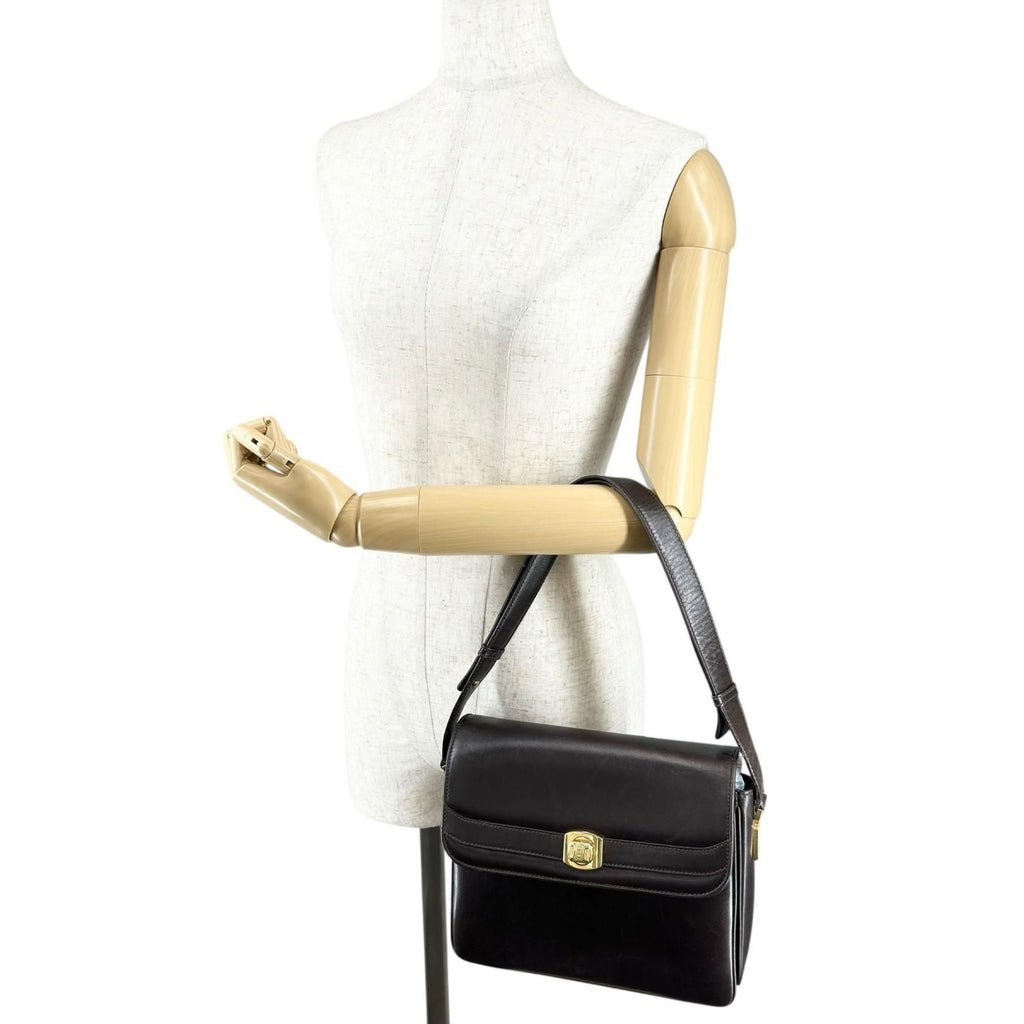Celine Vintage Trinoff Leather Handbag Brown Gold — view 2