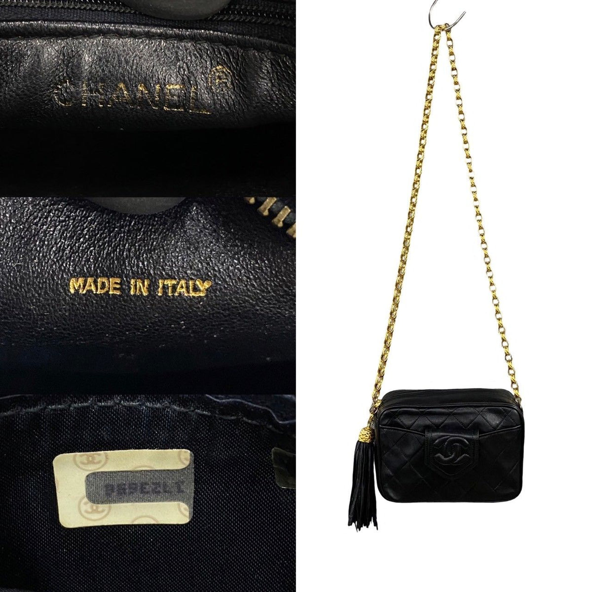 Chanel Quilted Lambskin Leather Fringe Chain Shoulder Bag Black — view 3