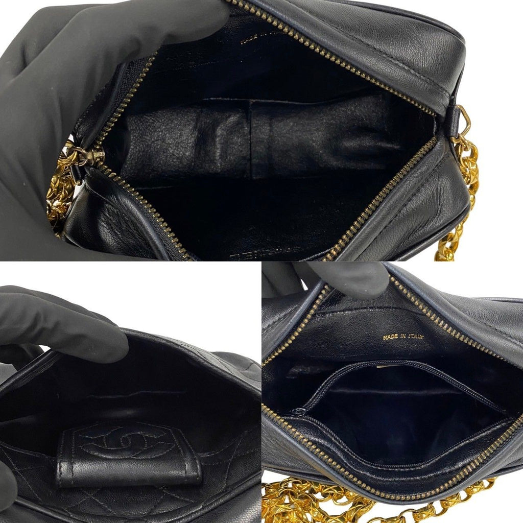 Chanel Quilted Lambskin Leather Fringe Chain Shoulder Bag Black — view 8
