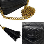 Chanel Quilted Lambskin Leather Fringe Chain Shoulder Bag Black — view 4