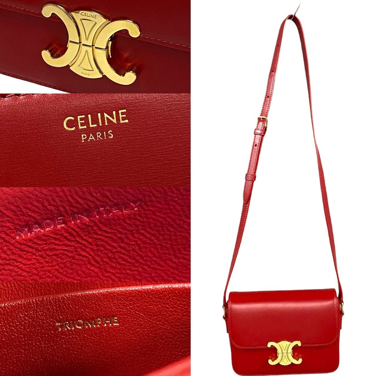 Celine Triomphe Logo Leather Mini Shoulder Bag Pochette Red — view 3