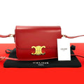Celine Triomphe Logo Leather Mini Shoulder Bag Pochette Red