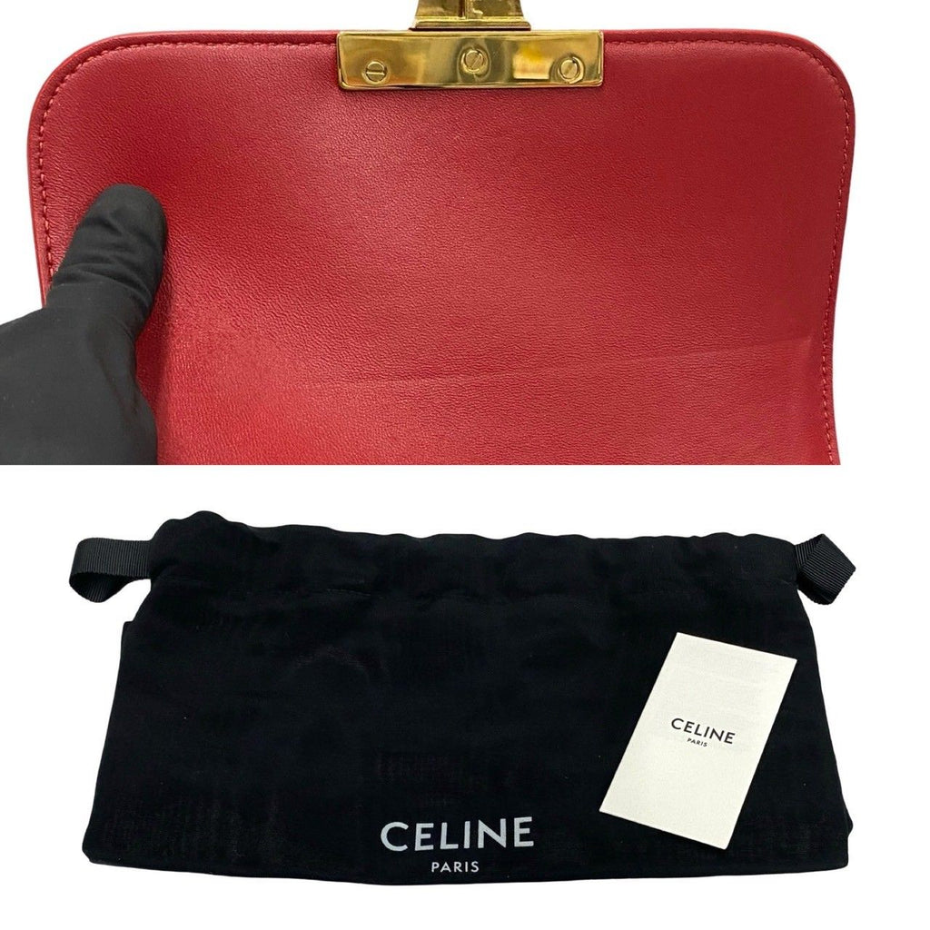 Celine Triomphe Logo Leather Mini Shoulder Bag Pochette Red — view 7
