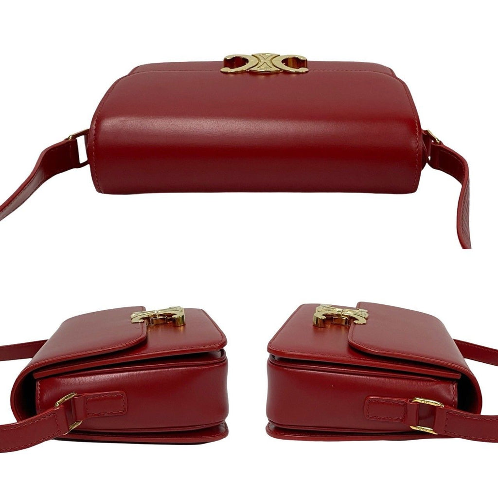 Celine Triomphe Logo Leather Mini Shoulder Bag Pochette Red — view 5