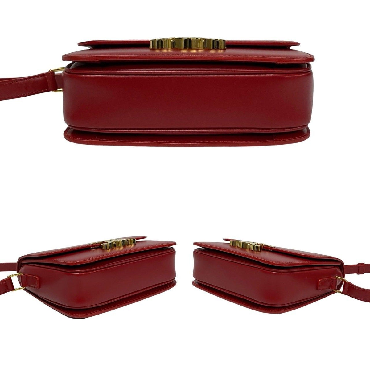 Celine Triomphe Logo Leather Mini Shoulder Bag Pochette Red — view 6