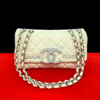 Chanel Cruise Collection Quilted CC Logo Canvas Shoulder Bag Ivory