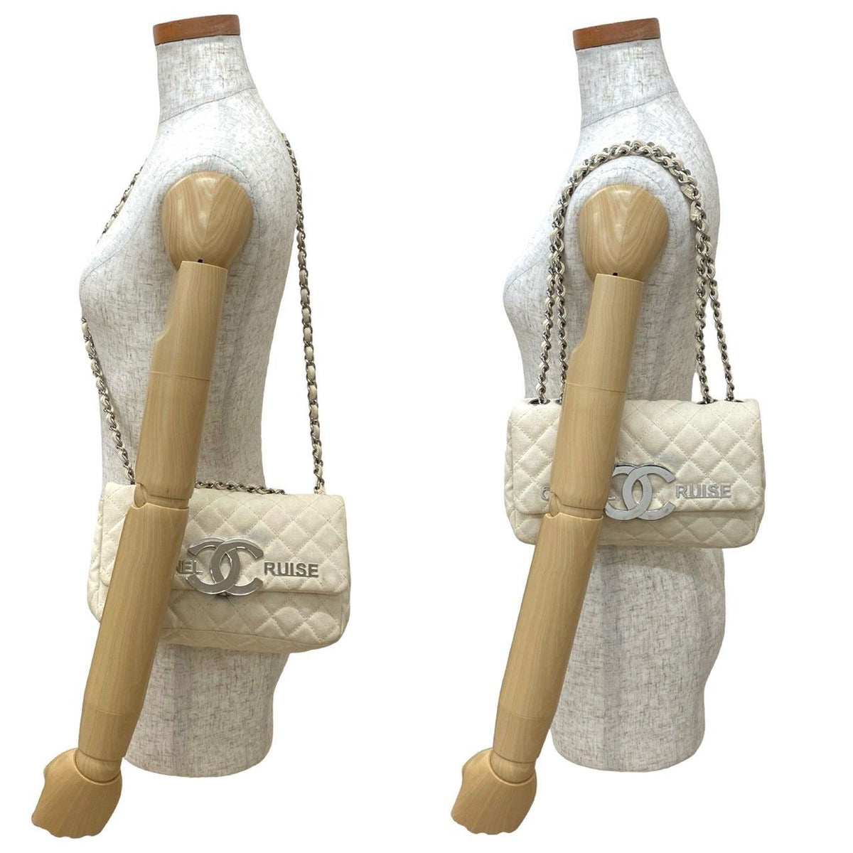 Chanel Cruise Collection Quilted CC Logo Canvas Shoulder Bag Ivory — view 2