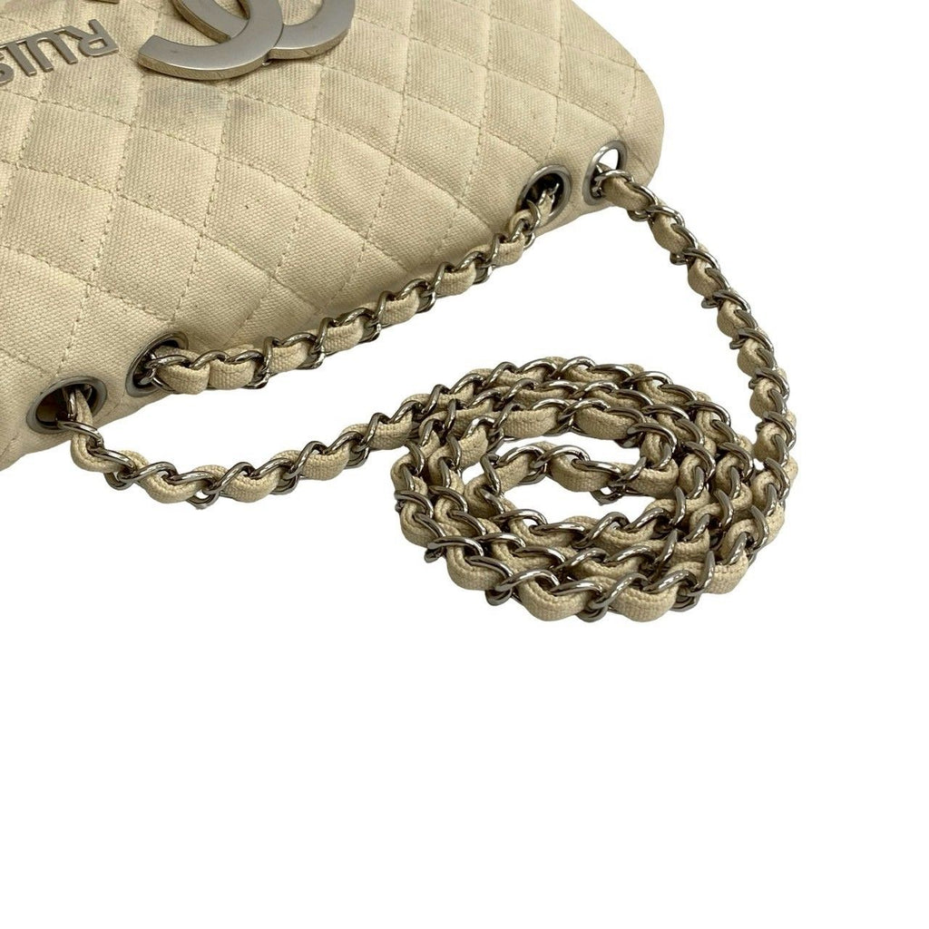 Chanel Cruise Collection Quilted CC Logo Canvas Shoulder Bag Ivory — view 4