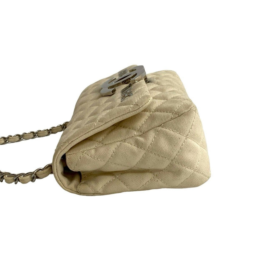 Chanel Cruise Collection Quilted CC Logo Canvas Shoulder Bag Ivory — view 5