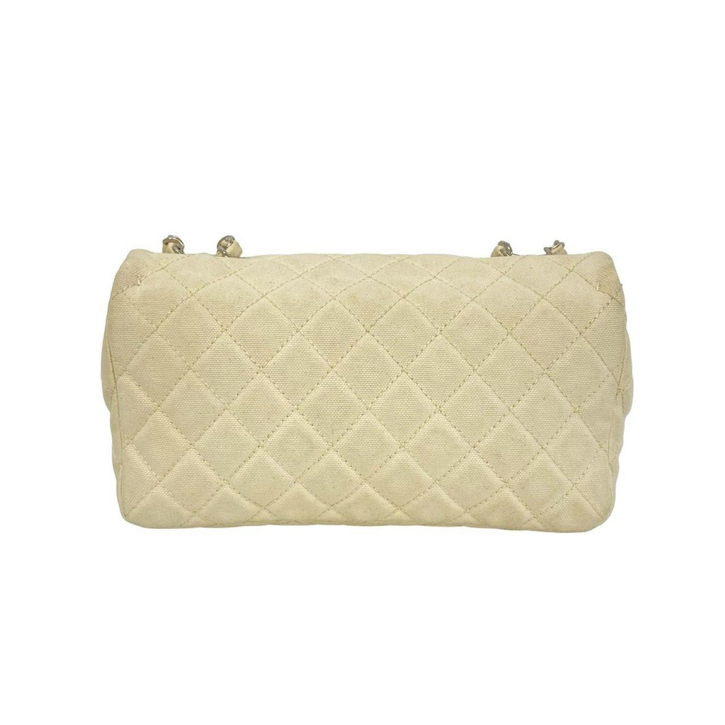 Chanel Cruise Collection Quilted CC Logo Canvas Shoulder Bag Ivory — view 3
