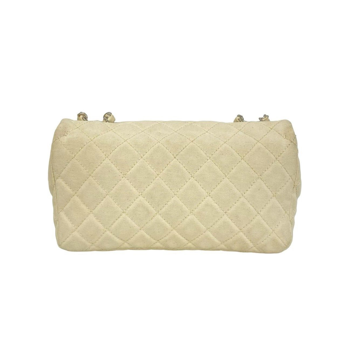 Chanel Cruise Collection Quilted CC Logo Canvas Shoulder Bag Ivory — view 3