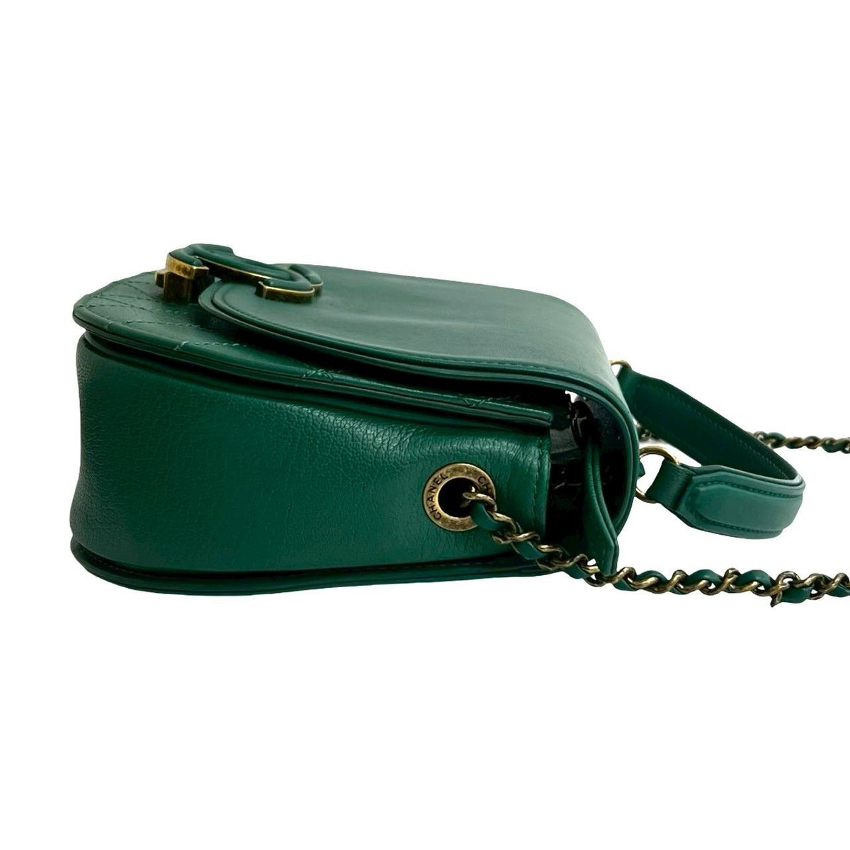 Chanel Coco Curve Jumbo CC Logo Calf Leather Chain Shoulder Bag Green — view 6