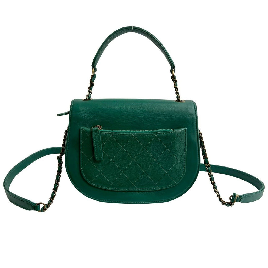 Chanel Coco Curve Jumbo CC Logo Calf Leather Chain Shoulder Bag Green — view 3