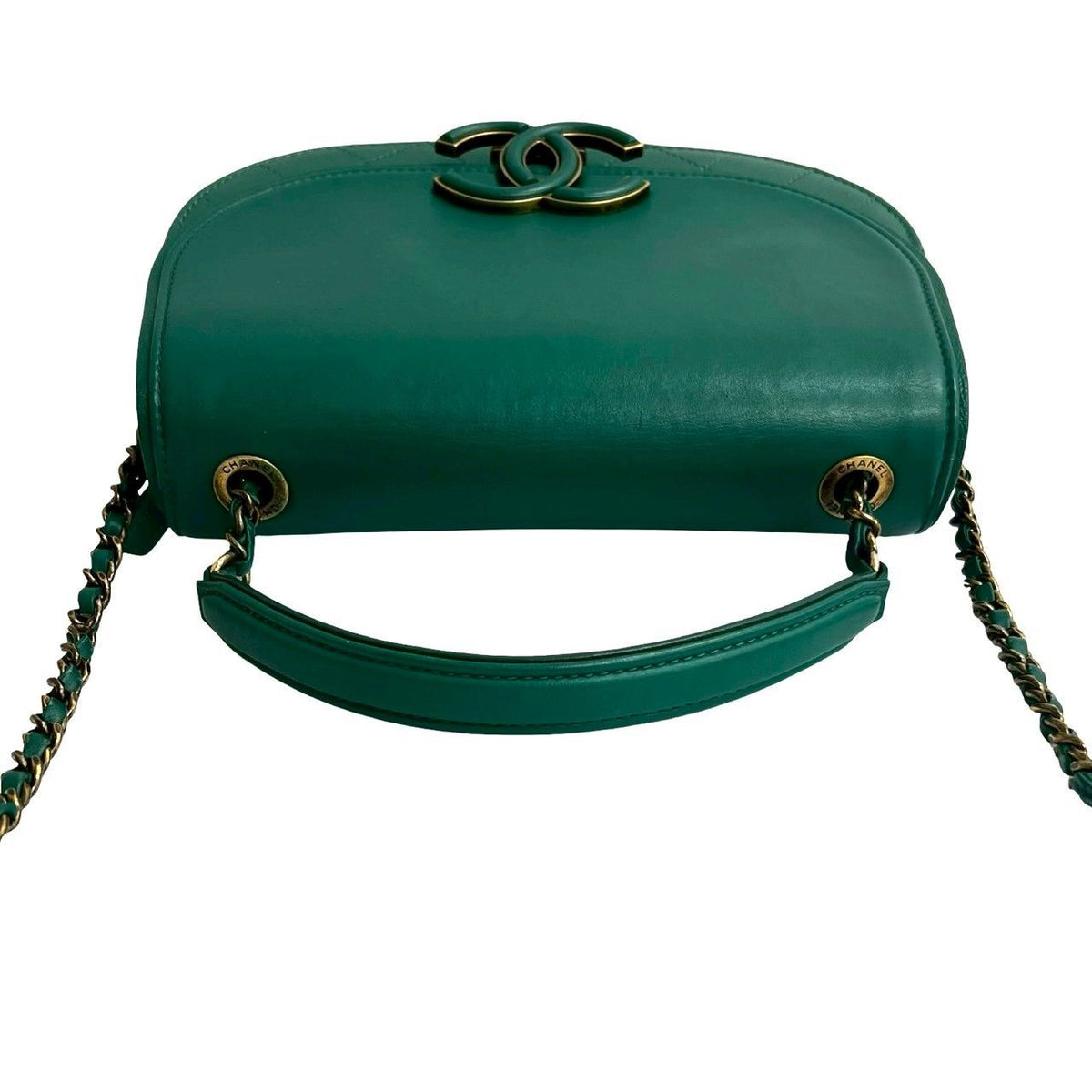 Chanel Coco Curve Jumbo CC Logo Calf Leather Chain Shoulder Bag Green — view 4