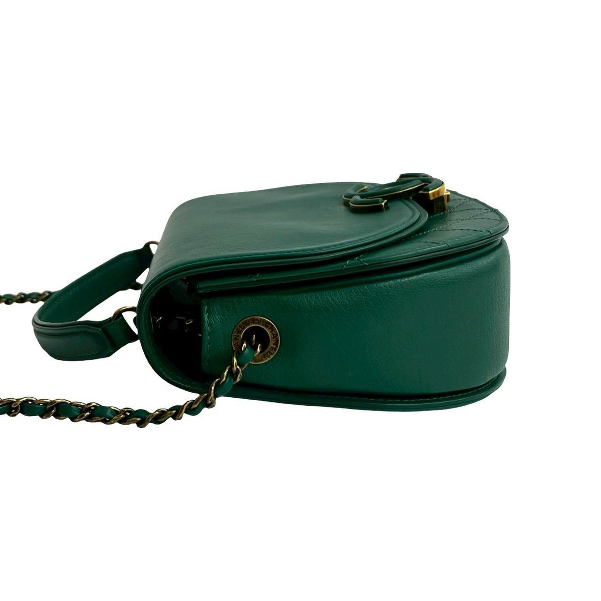 Chanel Coco Curve Jumbo CC Logo Calf Leather Chain Shoulder Bag Green — view 5