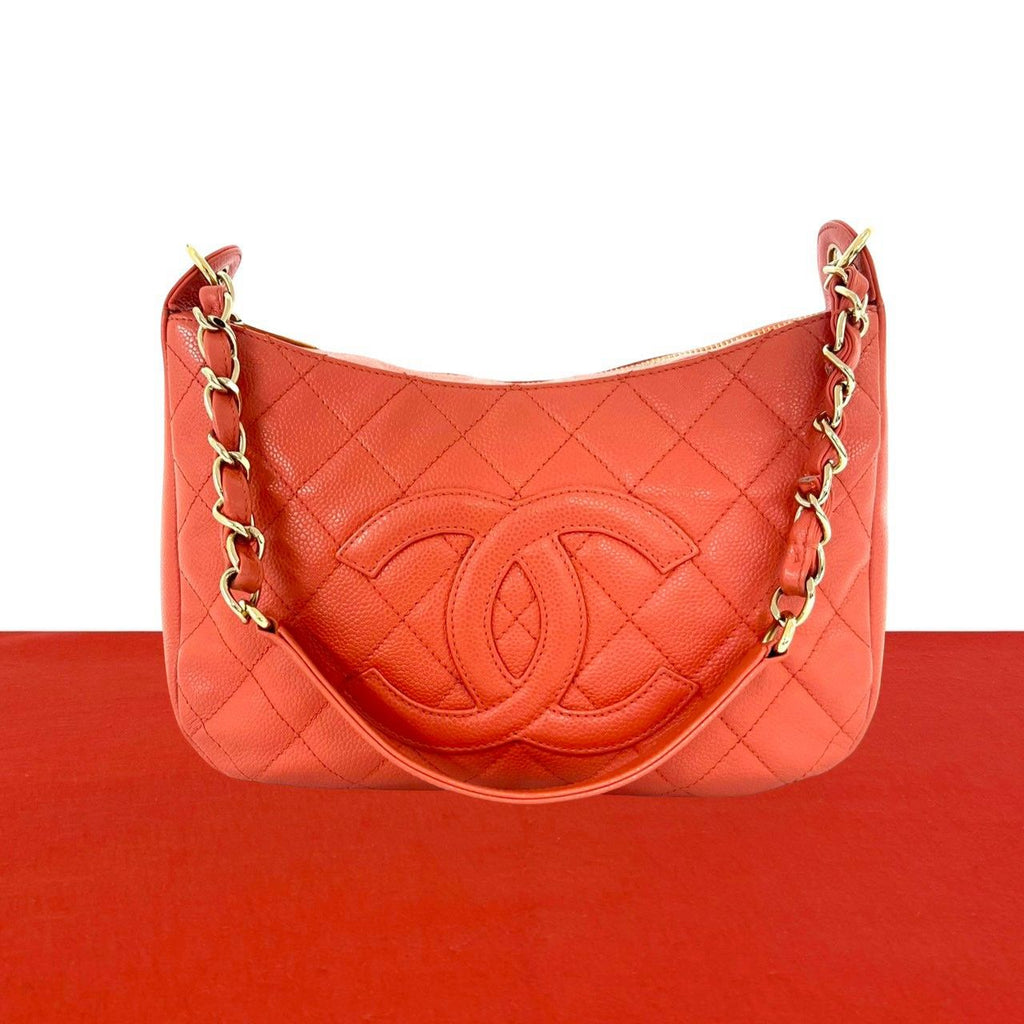 Chanel Seal Quilted CC Logo Caviar Leather Shoulder Bag Pink