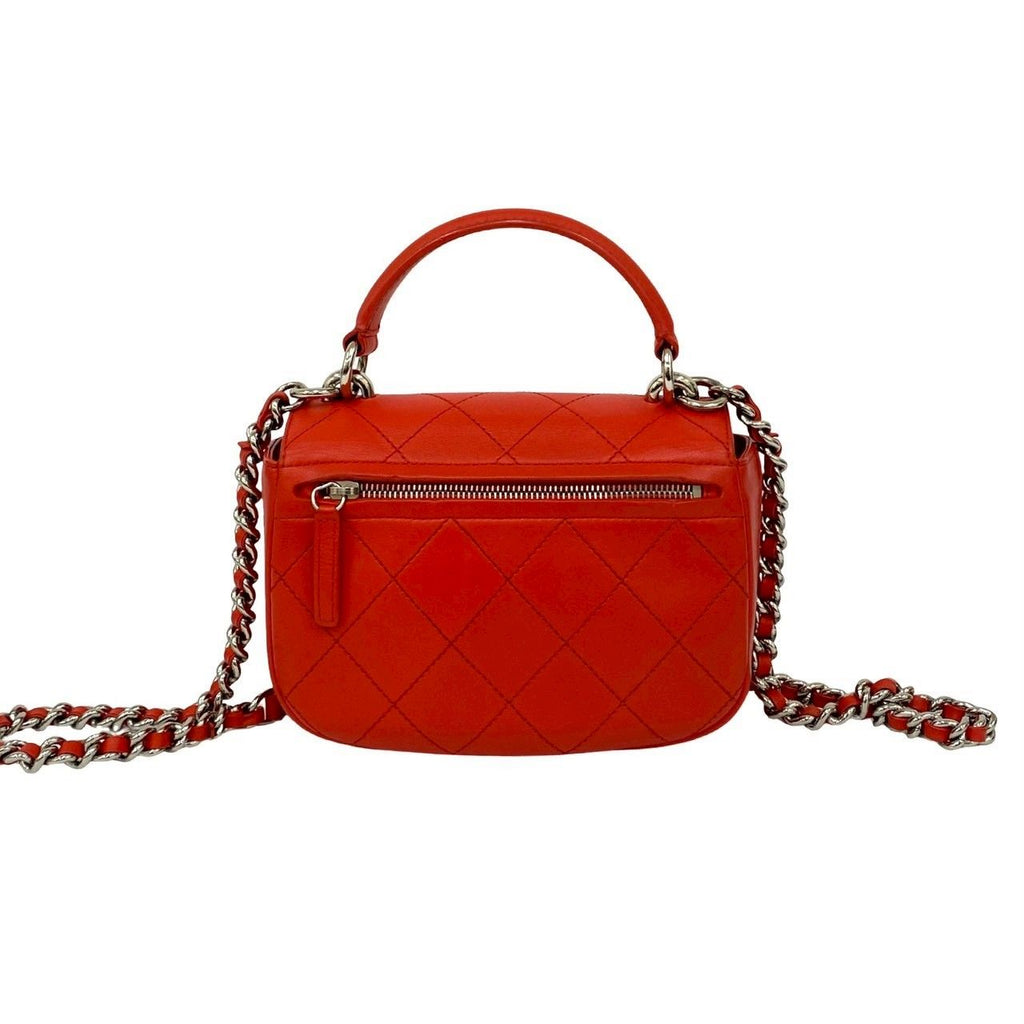 Chanel Quilted CC Logo Calf Leather 2-Way Shoulder Bag Red — view 3