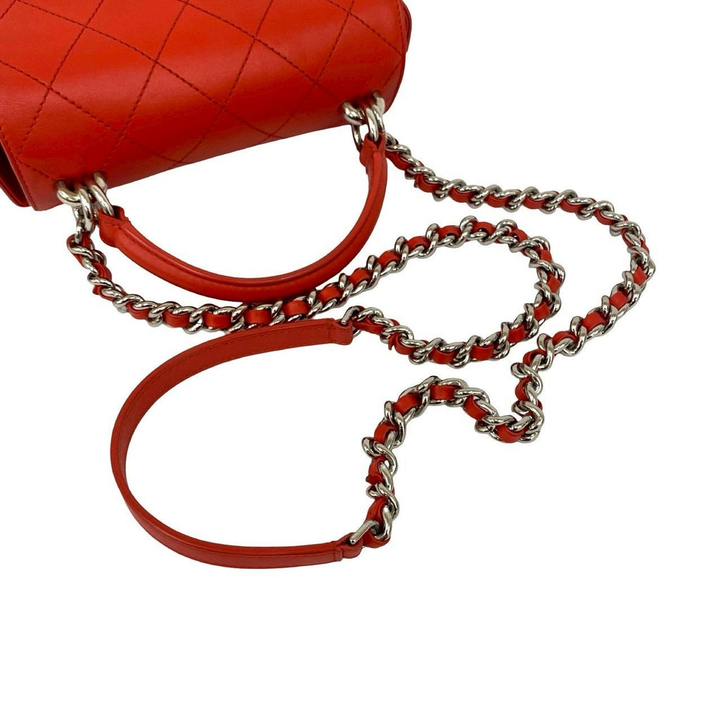 Chanel Quilted CC Logo Calf Leather 2-Way Shoulder Bag Red — view 4
