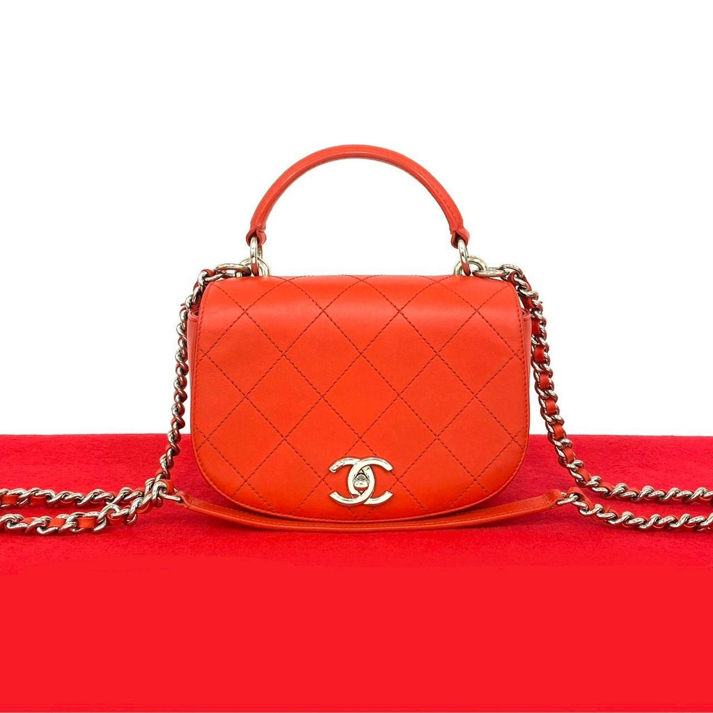 Chanel Quilted CC Logo Calf Leather 2-Way Shoulder Bag Red