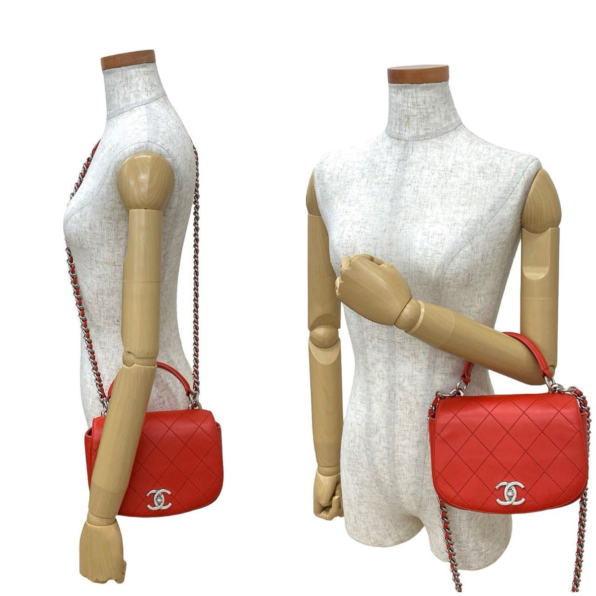 Chanel Quilted CC Logo Calf Leather 2-Way Shoulder Bag Red — view 2
