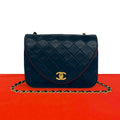 Chanel Quilted CC Logo Lambskin Shoulder Bag Navy Red Bicolor