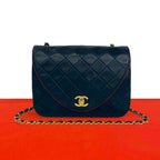 Chanel Quilted CC Logo Lambskin Shoulder Bag Navy Red Bicolor