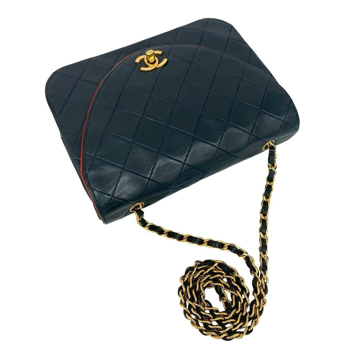 Chanel Quilted CC Logo Lambskin Shoulder Bag Navy Red Bicolor — view 4