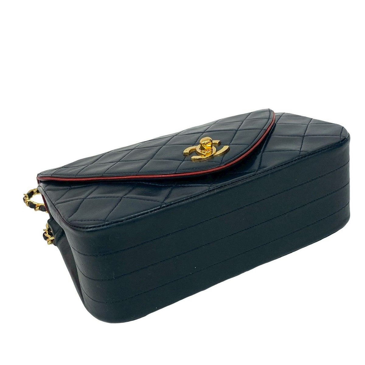 Chanel Quilted CC Logo Lambskin Shoulder Bag Navy Red Bicolor — view 7
