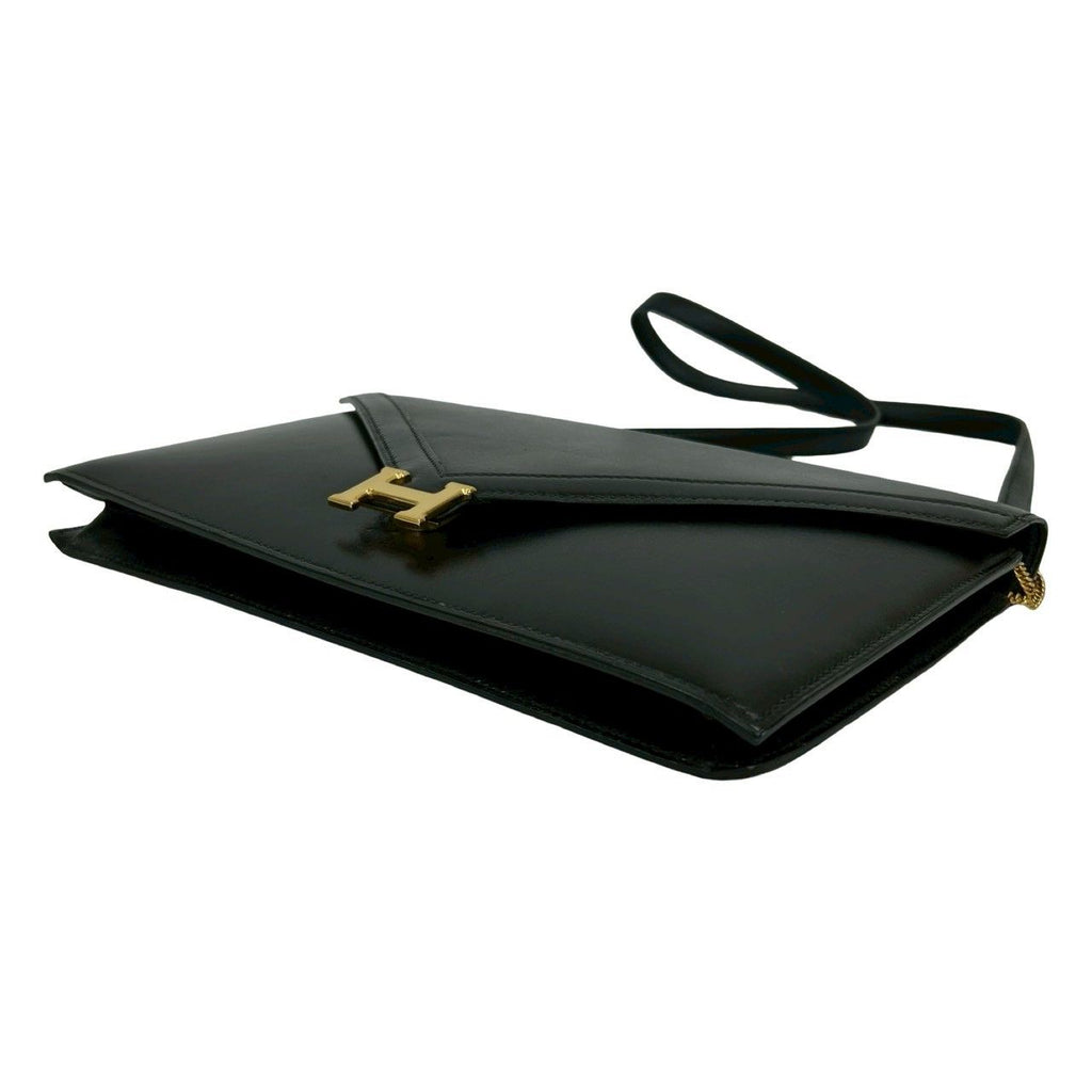 Hermes Vintage Liddy Box Calf Leather Shoulder Bag Pochette Black — view 8