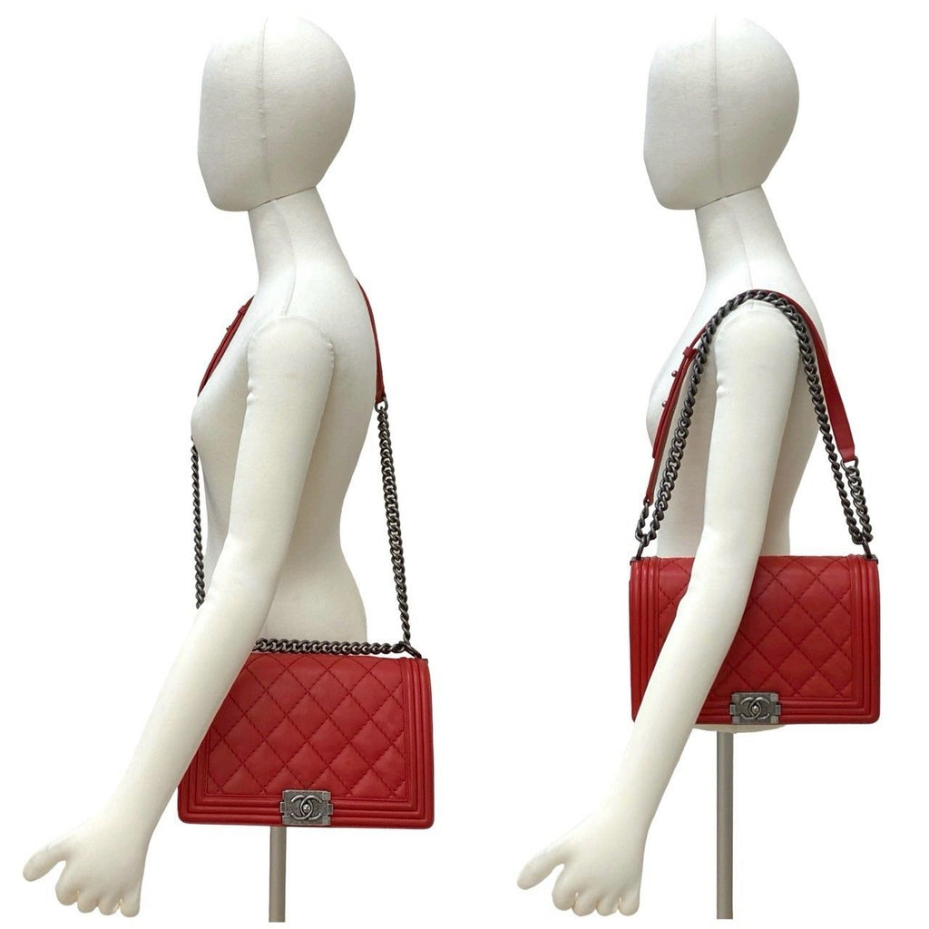 Chanel Boy CC Logo Leather Chain Shoulder Bag Red — view 2