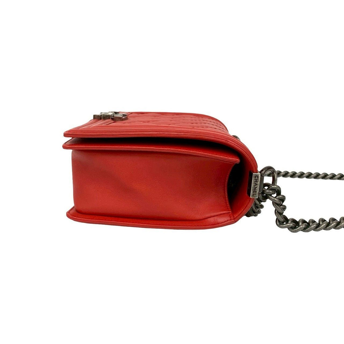 Chanel Boy CC Logo Leather Chain Shoulder Bag Red — view 6