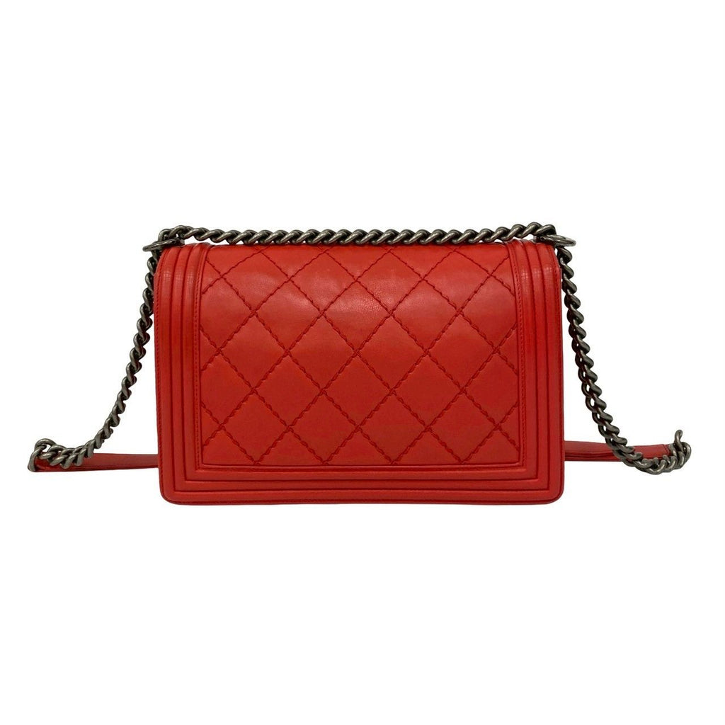 Chanel Boy CC Logo Leather Chain Shoulder Bag Red — view 3