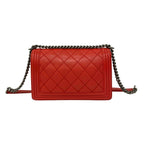 Chanel Boy CC Logo Leather Chain Shoulder Bag Red — view 3