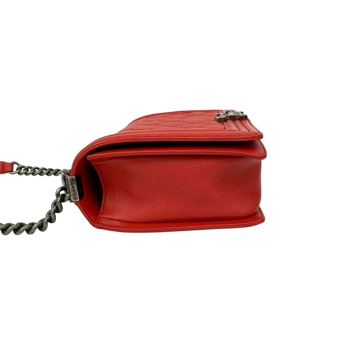 Chanel Boy CC Logo Leather Chain Shoulder Bag Red — view 5