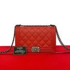 Chanel Boy CC Logo Leather Chain Shoulder Bag Red